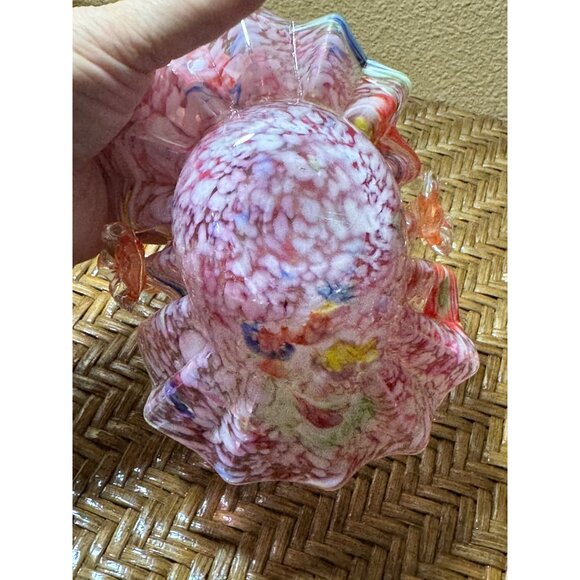 Vintage Italian Splatter Millefiori Ruffled Glass Basket Murano Polished Base - Picture 5 of 8